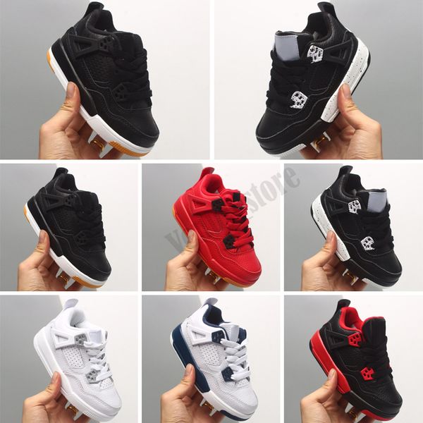 

kids basketball bred 4 iv basketball shoes 4s sports sneaker black cat raptor pure white fire red motorsports boy girls trainers