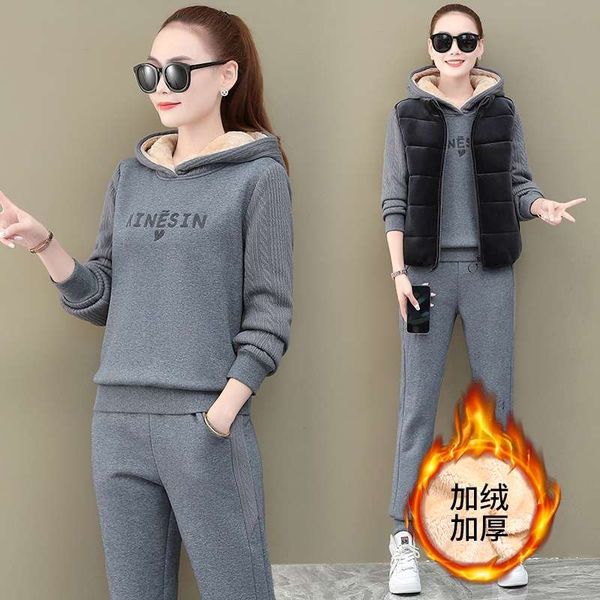 

autumn and winter plush warm sweater lamb cashmere junior running two piece suit women fashion, Gray