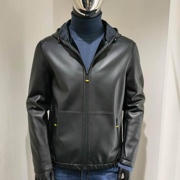 

men's leather & faux black hooded 2021 fashion coat velvet neri middle-aged men jacket