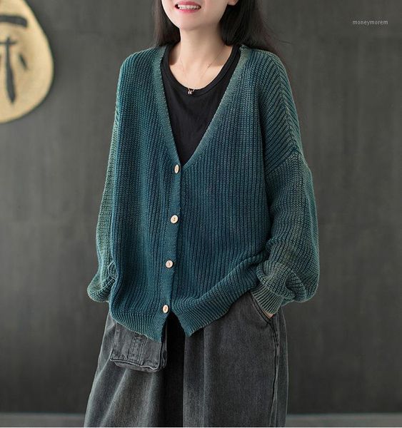 

women's knits & tees autumn sweater women knitting loose all-match cardigan button female casual coat 2021 1, White