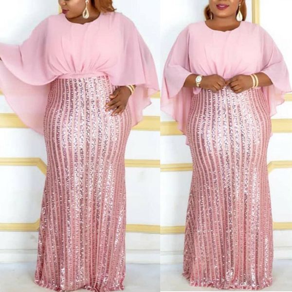 

2020 plus size african dresses for women batwing sleeve sequins shiny dress nigerian clothes evening party ladies dress, Black;gray