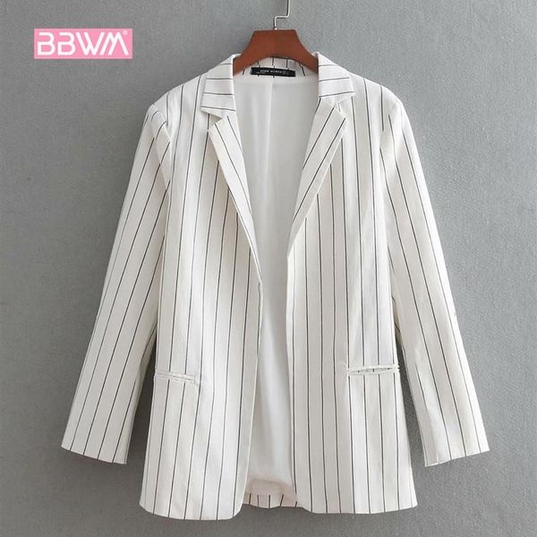 

elegant women's summer new fashion vertical stripes lapel open seven sleeves small suit jacket female 201102, White;black