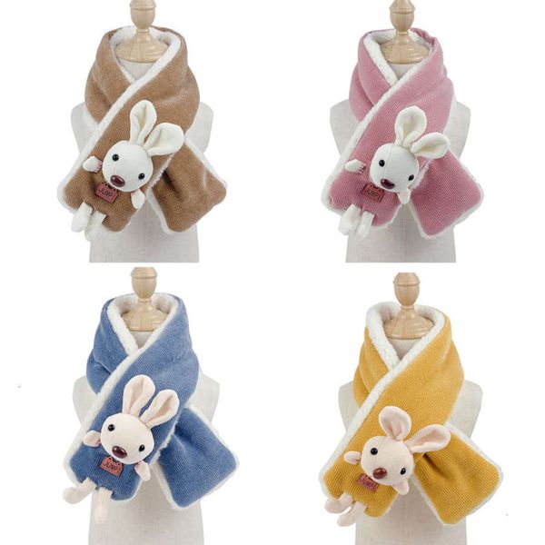 

and winter 2020 pure color knitted children's autumn scarf warm cartoon bunny baby's neck, Red;brown