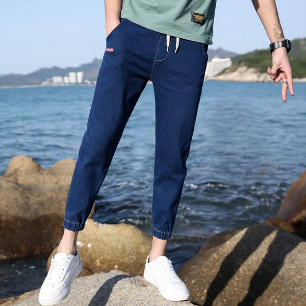 

waist nine point jeans fashion brand boys korean elastic slim leggings men's capris