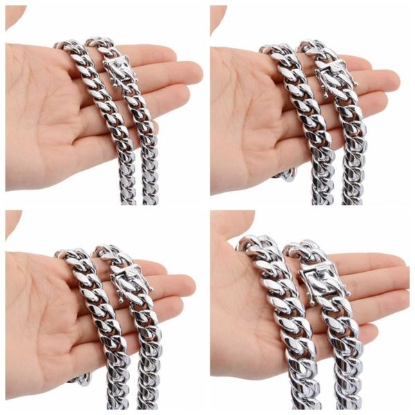 

polishing silver color miami curb link chain necklace or bracelet for men's jewelry 7-40" stainless steel 10-18mm