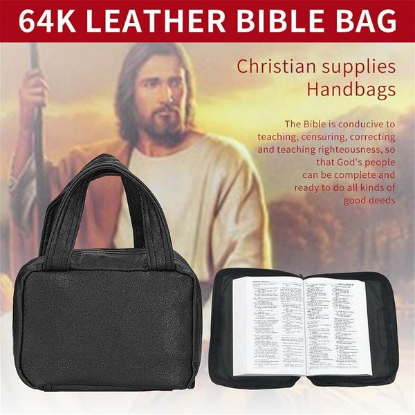 

large capacity portable storage square bible zipper closure daily handbag pu leather protective carrying bag practical durable