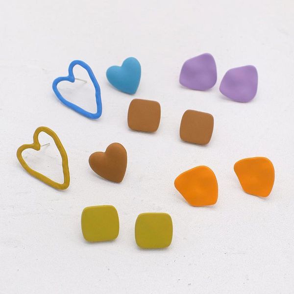 

aensoa new design vintage colorful enamel geometric stud earrings for women girl candy color heart shape square earrings jewelyy1, Golden;silver