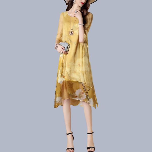 

2021 new dressed female silk will see the half-mango line elegant ladies at knee height in flower patterns wxf771 cc8e, Black;gray