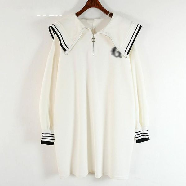 

white dress for women sailor collar long sleeve striped hit color oversized preppy style dresses female 2020 fall tide v9561, Black;gray