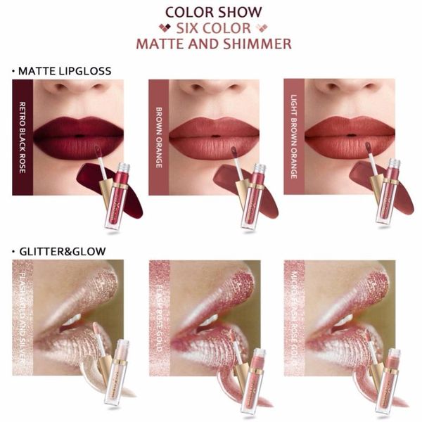 

lip gloss 6pcs/set multipurpose matte shimmer liquid lipstick set sparkly waterproof long-lasting highlighter kit