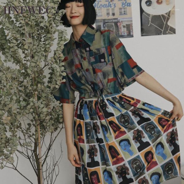 

2020 spring summer new arrivals turn down collar short sleeve print pattern women fashion vintage trend shirt t9631, White