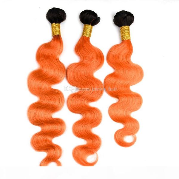 

ombre color 1b orange dark roots 3 bundles brazilian body wave hair weave weft 300g 1b orange human hair extensions two tone, Black