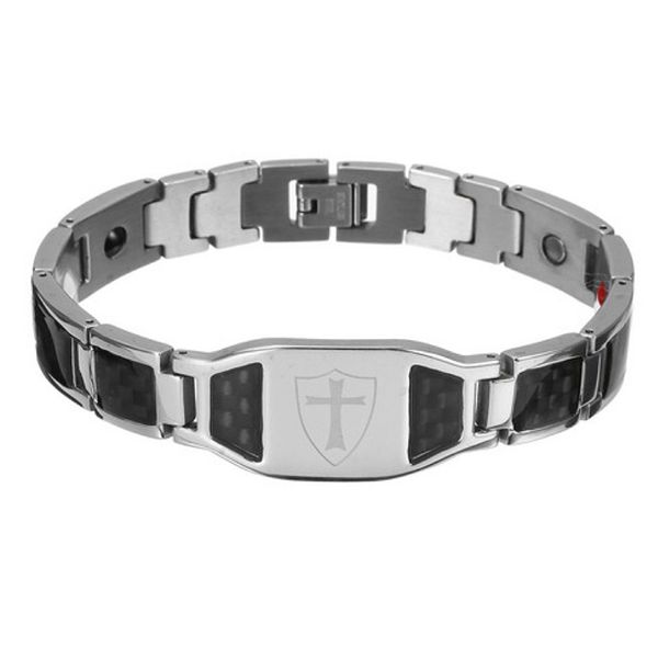 

stainless steel cross bracelet bangles men black silver color carbon fiber health bracelets for men fashion jewelry 200928