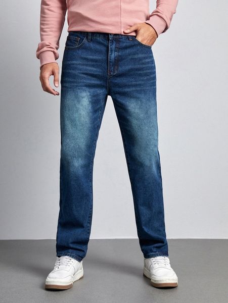 

men medium wash straight jeans h6tx#, Blue