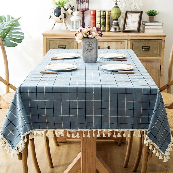 

elegant plaid check tablecloth with tassel pastoral waterproof table cloth decorative home textiles decor mantel mesa1