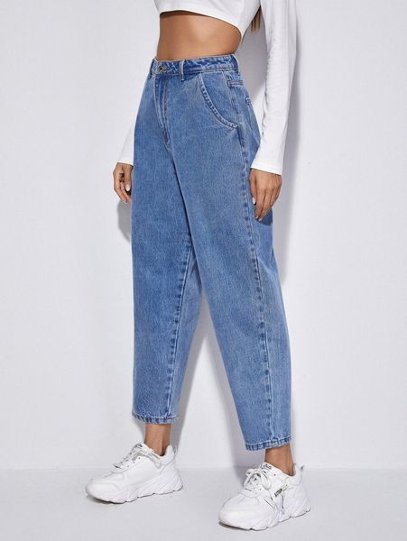 

high-waisted slant pocket baggy jeans j2ec#, Blue