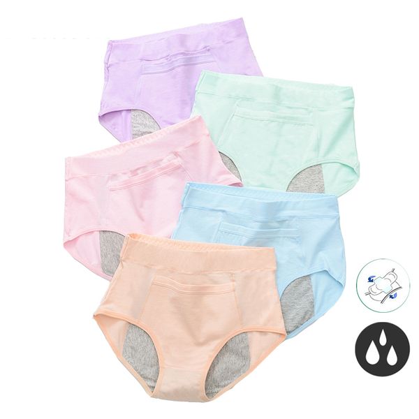 Dropshipping 5 pçs / lote À prova de vazamento menstrual Período menstrual calcinha mulheres underwear calças fisiológicas de algodão respirável Briefs 201112