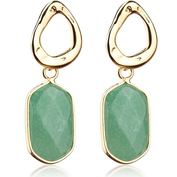 

copper pack rhomb green aventurine stud dangle chandelier earrings, Silver