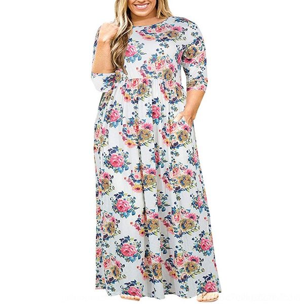 

94om0 women's dresslong skirt summer dress large color solid sleeve round neck dress printed long skirt short women h7i6k, Black;gray