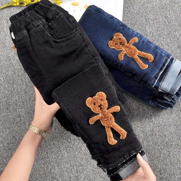

children's wear thickened 2020 new bear three layer cotton jeans girls' winter long pants, Blue