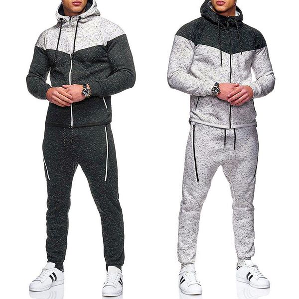 

new autumn men's sport suits zipper hoodie running sets male casual hooded tracksuits clothes man joggers fitness training set, Gray