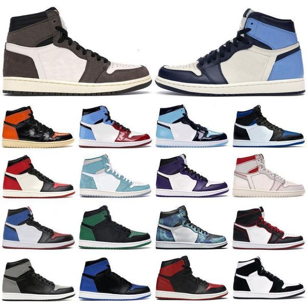 

1s новый баскетбол 1 обувь jumpman женщины спорт high pine green тройной черный фиолетовый royal бред toe obsidian unc игра мужские кроссовк, Black