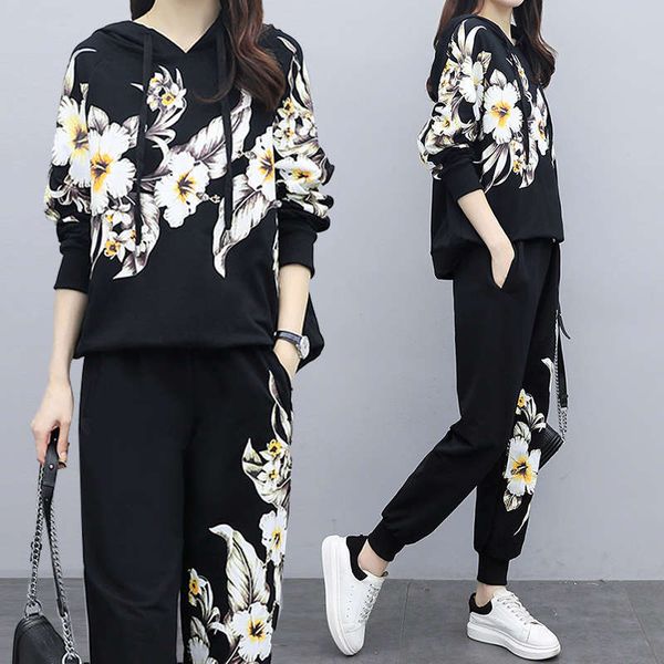 

large size clothing fall / winter 2020 new women's fashion sweater suit, Black