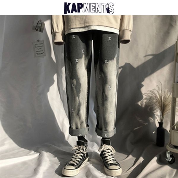 

kapments men tie dye harem pants baggy jeans embroidery mens harajuku korean fashions denim pants black high waisted jeans 201111, Blue