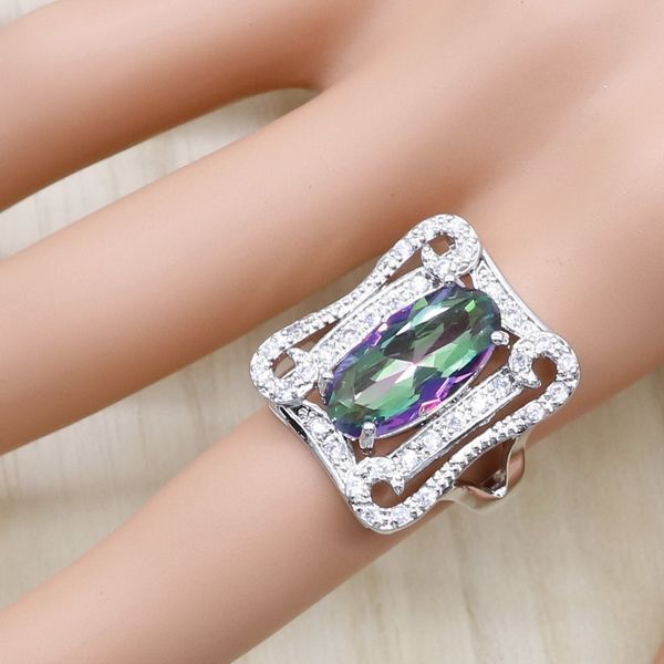 

rainbow zirconia silver color wedding jewelry sets for women bracelet earrings necklace pendant ring birthday gift