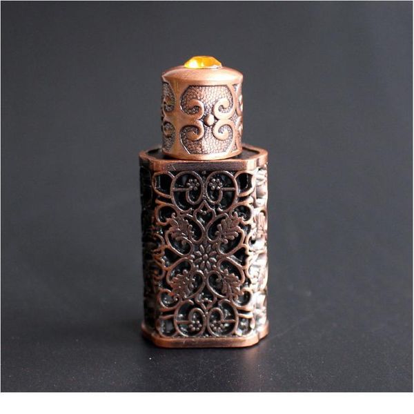 

4pcs/24pcs/60pcs l antiqued metal perfume bottle empty arab style alloy hollow out essential oils bottle with glass qylsst