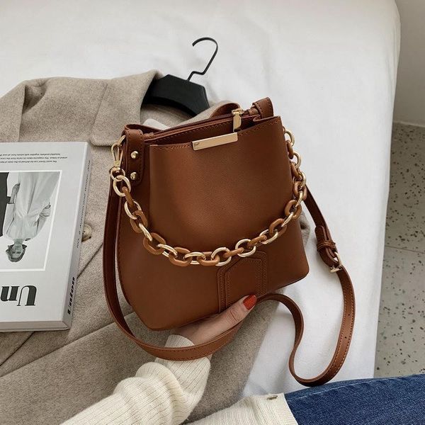 

small pu leather bucket bags for women 2020 simple trend crossbody bag women's chain handbags shoulder messenger bag 6469