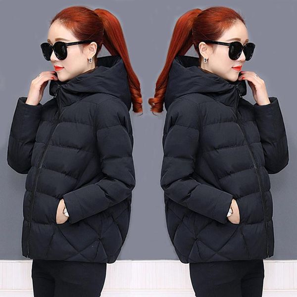 

women's down & parkas women jacket winter stand collar hooded autumn basic ladies female coats plus size outwear casaco feminino invern, Black