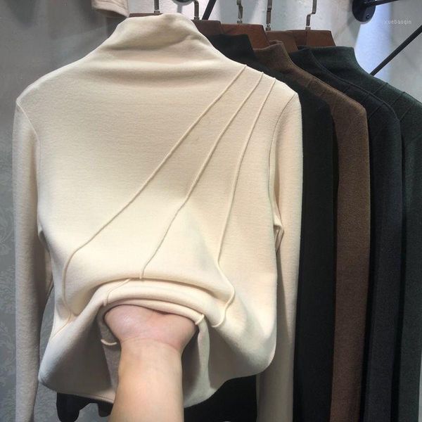 

pullover brushed half-high neck bottoming shirt long-sleeved slim fit to keep warm for autumn and winter new beige t shirt, White;black