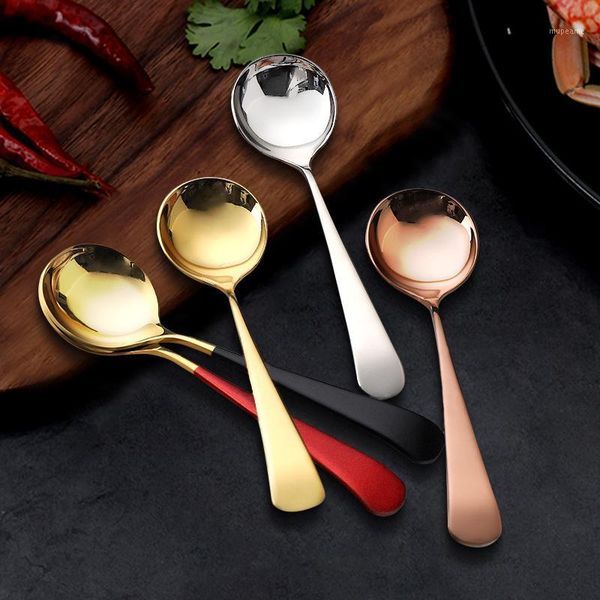 

spoons 2pieces soup spoon round stainless steel tableware kids children bouillon flatware silverware cultery1