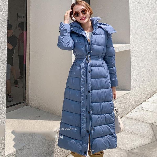 

women's x-long thick parka winter solid jackets 2020 with sashes epaulet hooded plus size warm coat female outwear giacca donna, Black