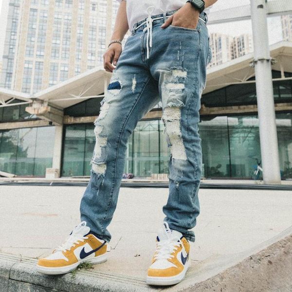 

bk101066 мода мужские джинсы 2020 runway роскошный стиль европейский дизайн партия мужская одежда, Blue