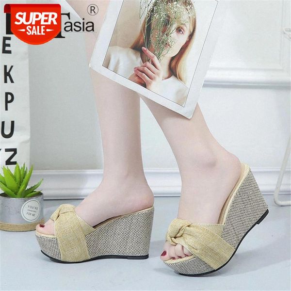 

doratasia ladies summer high wedges slippers summer casual platform slippers women sweet concise knot shoes woman #gd9f, Black