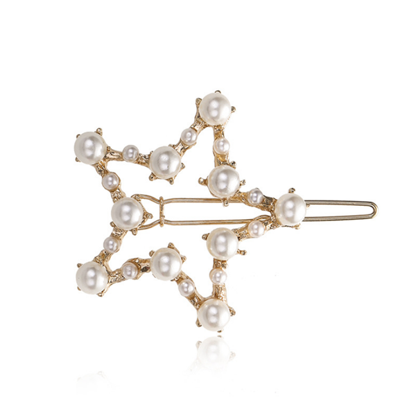 

attractive design light yellow gold color alloy lucky star imitation pearl hair jewelry for women gift, Golden;silver