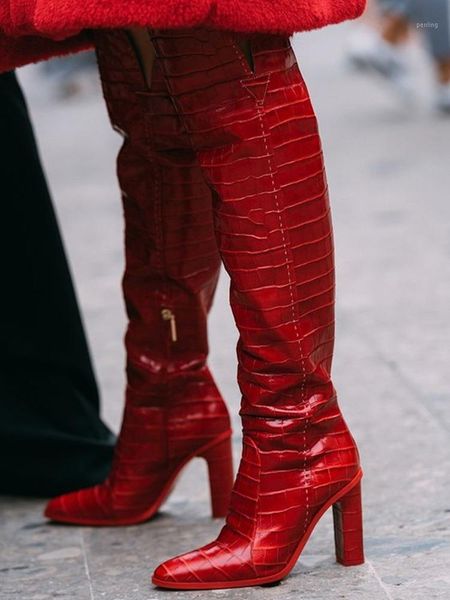 

transparent chunky slim thigh-high boots autumn winter fashion show boots zipper square toe over the knee patent leather shoes1, Black