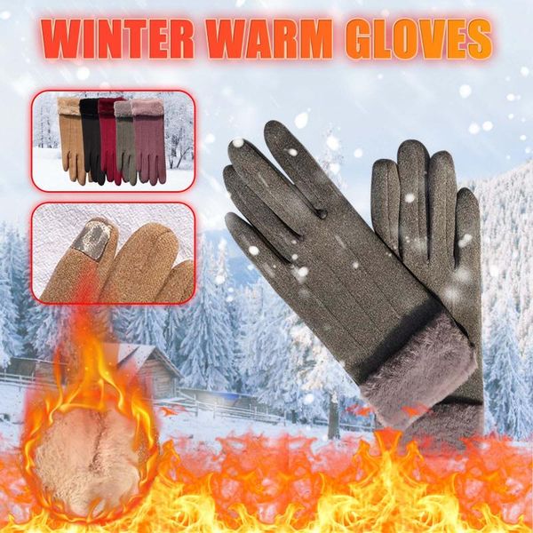 

five fingers gloves women' winter warm thickening plus velvet windproof outdoor cycling, Blue;gray