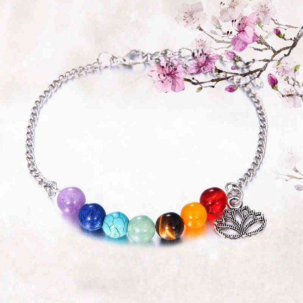 

fashion elegant lotus colorful 7 chakra yoga bracelet healing balance beads reiki natural stones for women jewelry gift, Golden;silver