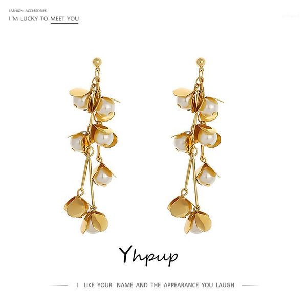 

dangle & chandelier yhpup trendy brand imitation pearls earrings long tassel earirngs copper gold jewelry for female party gift s925 post 1, Silver