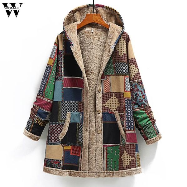 

womail vintage coats for women mom winter warm coats single breasted hooded with pocket print parkas plus size 2021 femme, Black