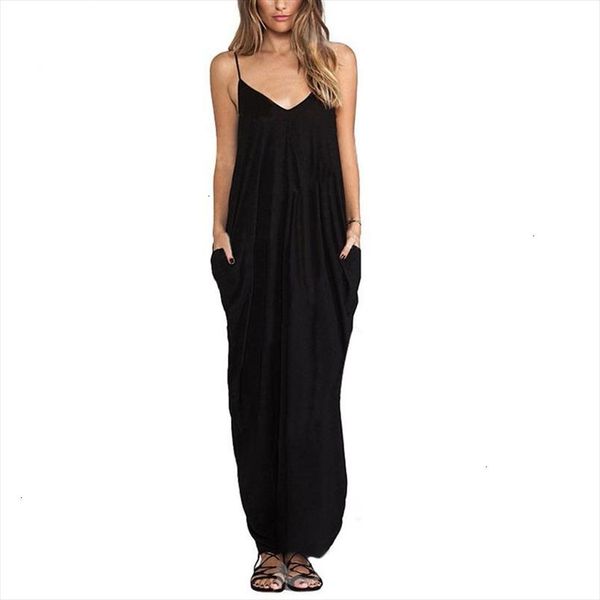 

2020 summer women v neck sleeveless beach dresses ladies casual loose long maxi solid white dress vestidos, Black;gray