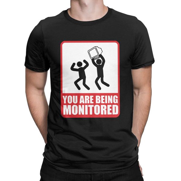 

novelty you are being monitored crew neck funny warning joke short sleeve gift idea sport hooded sweatshirt hoodie men t shirt