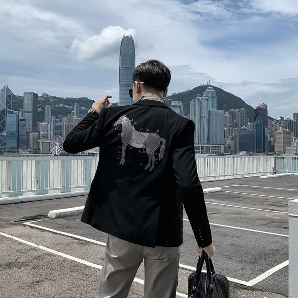 

daio mens korean men's slim casual embroidery british fashion suit single row coat