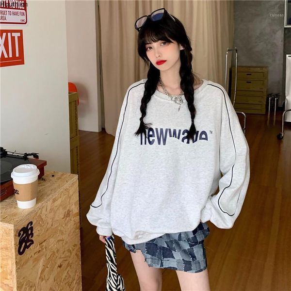 

houthion women sweater new fashion temperament spring and autumn plus velvet letter printing round neck long sleeve pullovers1, White;black