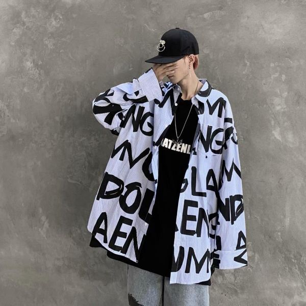 

shirts men oversized plus size baggy clothes streetwear mens blouse hip hop black hipster clothing students shirt loose, White;black