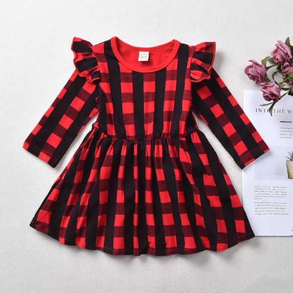 

girl's dresses baby / toddler plaid long-sleeve dress1, Red;yellow