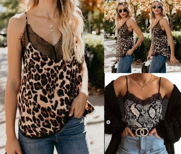 

womens lace leopard snake print camisole vest tank blouse strappy streetwear sleeveless camis summer for women 2021, White